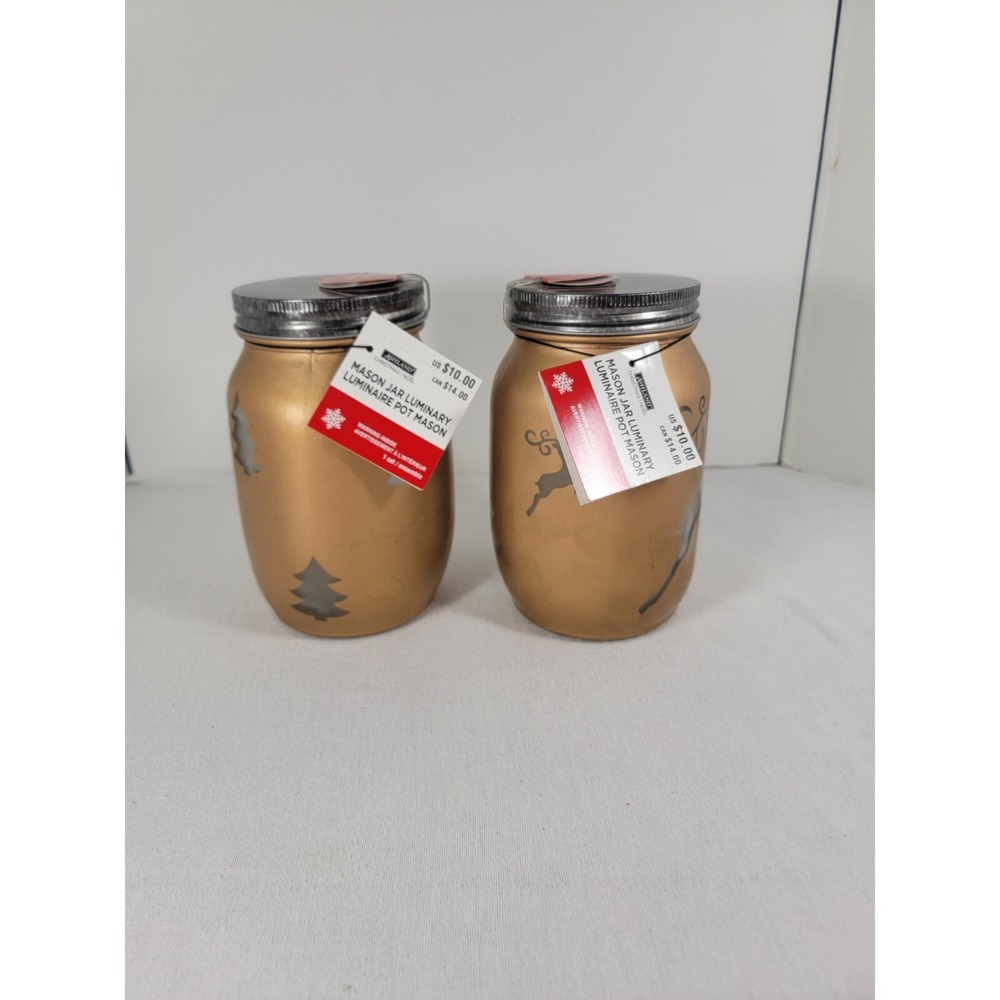 Mason Jar Luminary Gold Painted Ashland Lot Of 2 Set Home Decoration Christmas